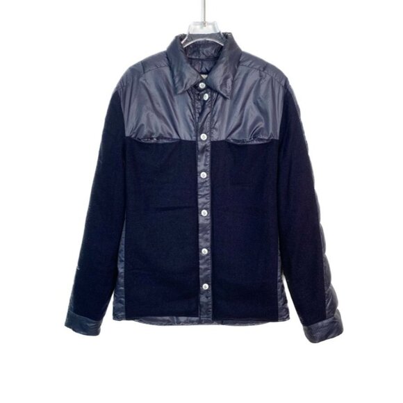 Moncler Gamme Bleu Navy Wool & Nylon Down Shirt Jacket Size 0 Made In Italy - Picture 1 of 8